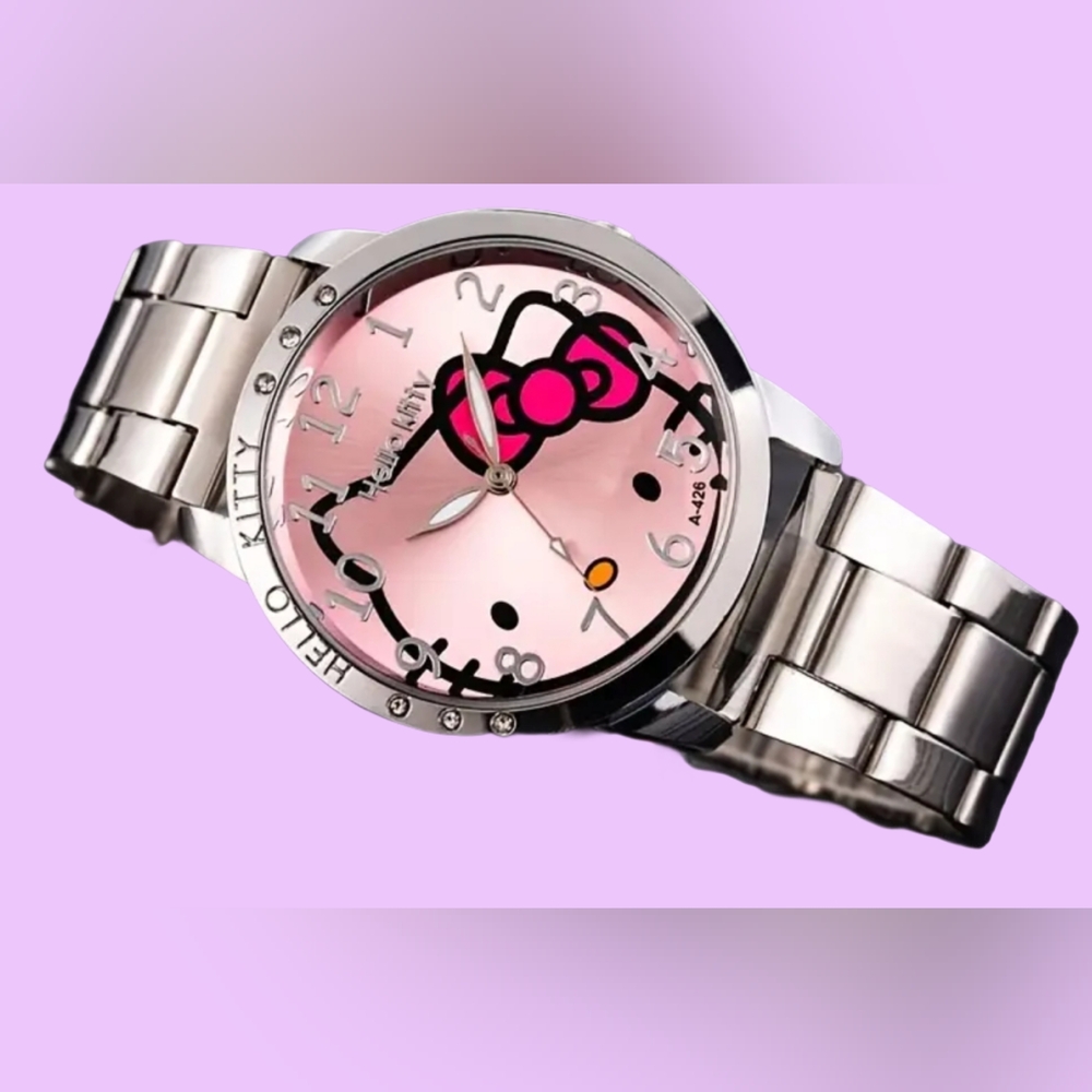 Hello Kitty Stainless Steel Watch - Pink Face-3.5cm Dial, 0.7cm Thick